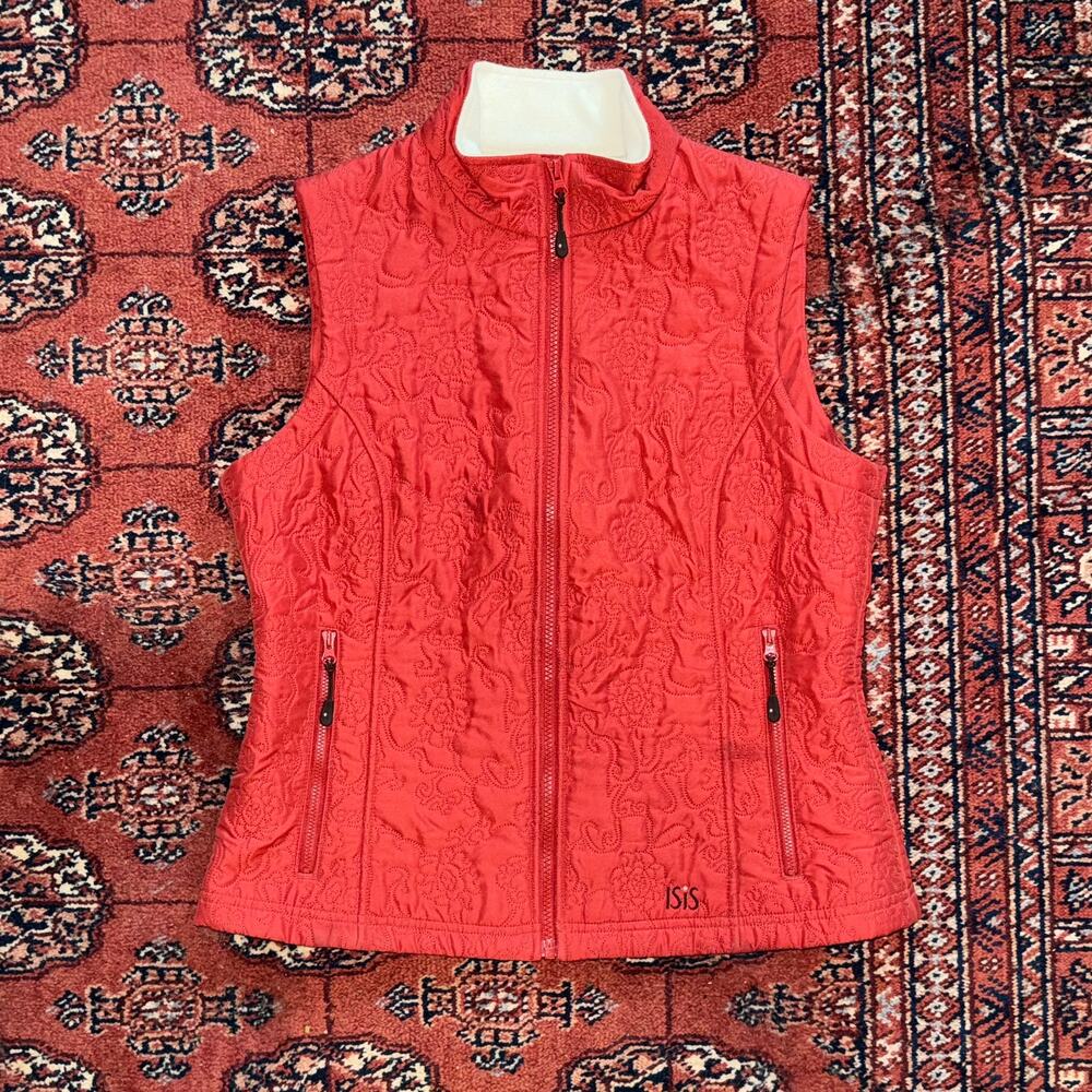 Isis Women’s 10 Floral‎ Pattern Quilted Orange Vest w Shearling Lining NICE!